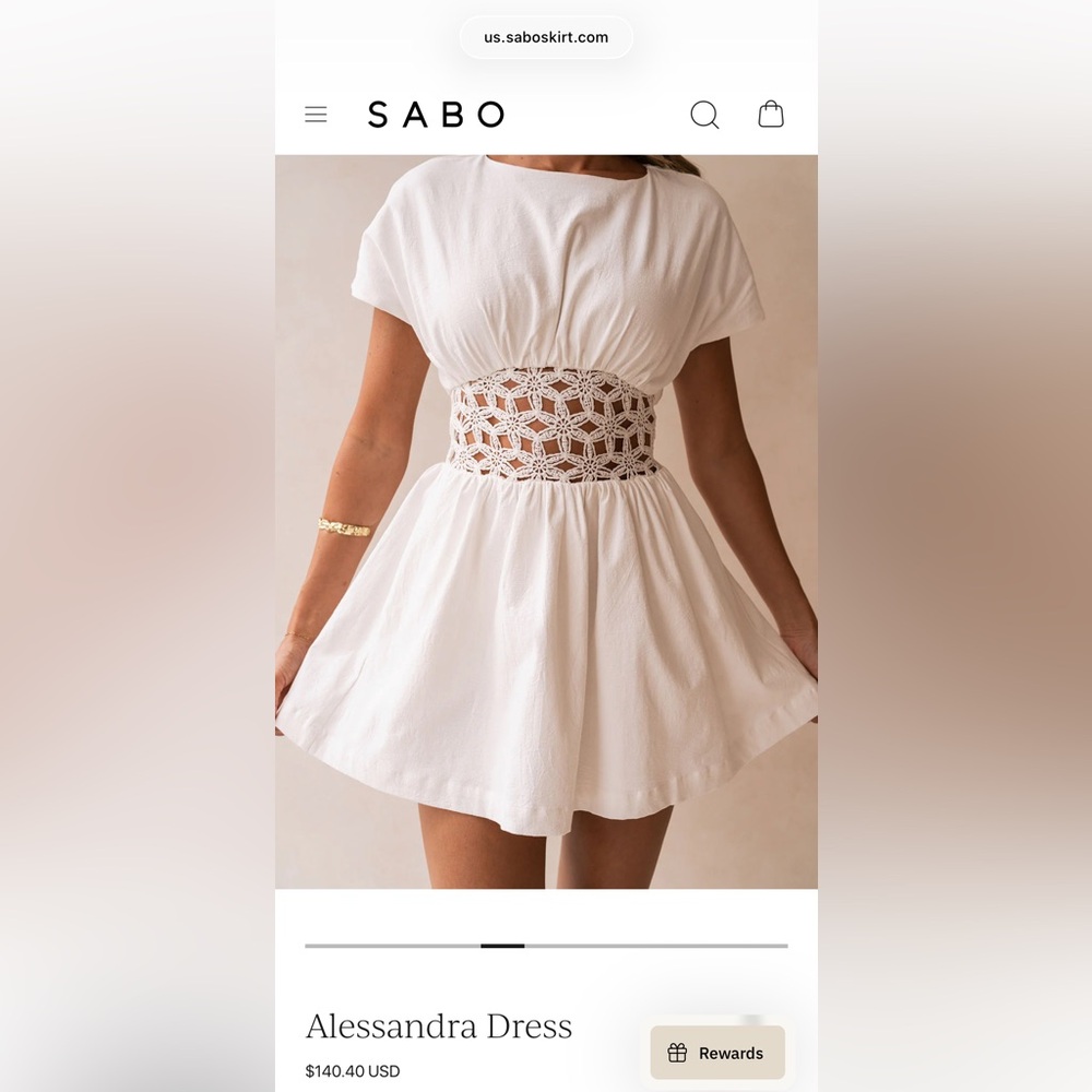 Sabo Skirt White Alessandra Mini Dress with Crochet Waist